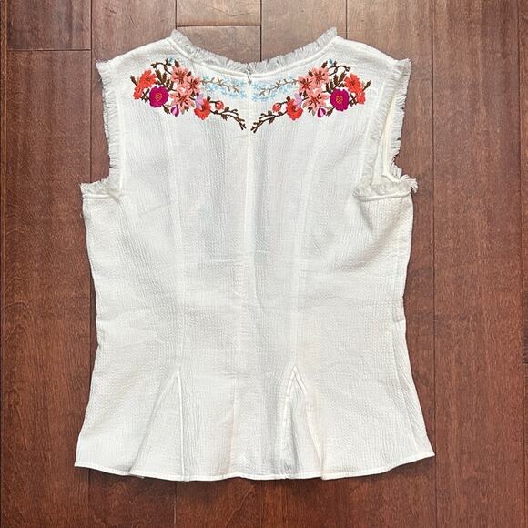 Sundance White Peplum Top with Multicolor Floral Embroidery, Size Medium - Picture 8 of 14